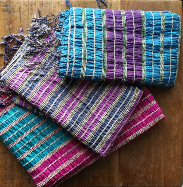 Lotus & Silk handwoven exclusive scarves from Myanmar- Turquoise & pink - [product-type] - Inclusive Trade
