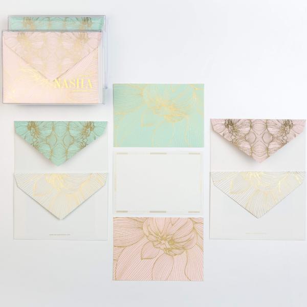 Note Set, Flower Power Design -Sea Green/Blush (12 x Note Card + Envelopes) - [product-type] - Inclusive Trade