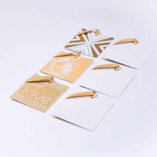 Gift Tag + Ribbons, Handmade, Silk Screened, Gold / White (Set of 6) - [product-type] - Inclusive Trade