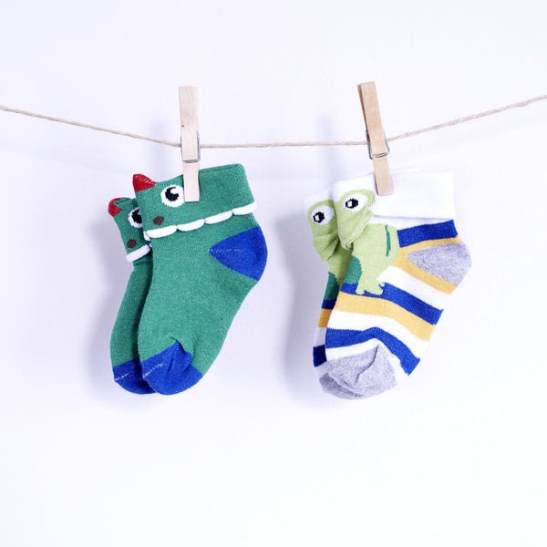 2 Pairs of 3d Animal Socks- Dino Croco & Jumpy Froggy - [product-type] - Inclusive Trade