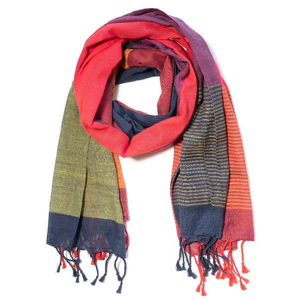 Meena- Organic Cotton scarf stripe at bottom - [product-type] - Inclusive Trade